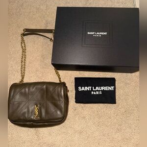 YSL Saint Laurent Small Quilted Lambskin Jamie Shoulder Bag Dark Green with Gold